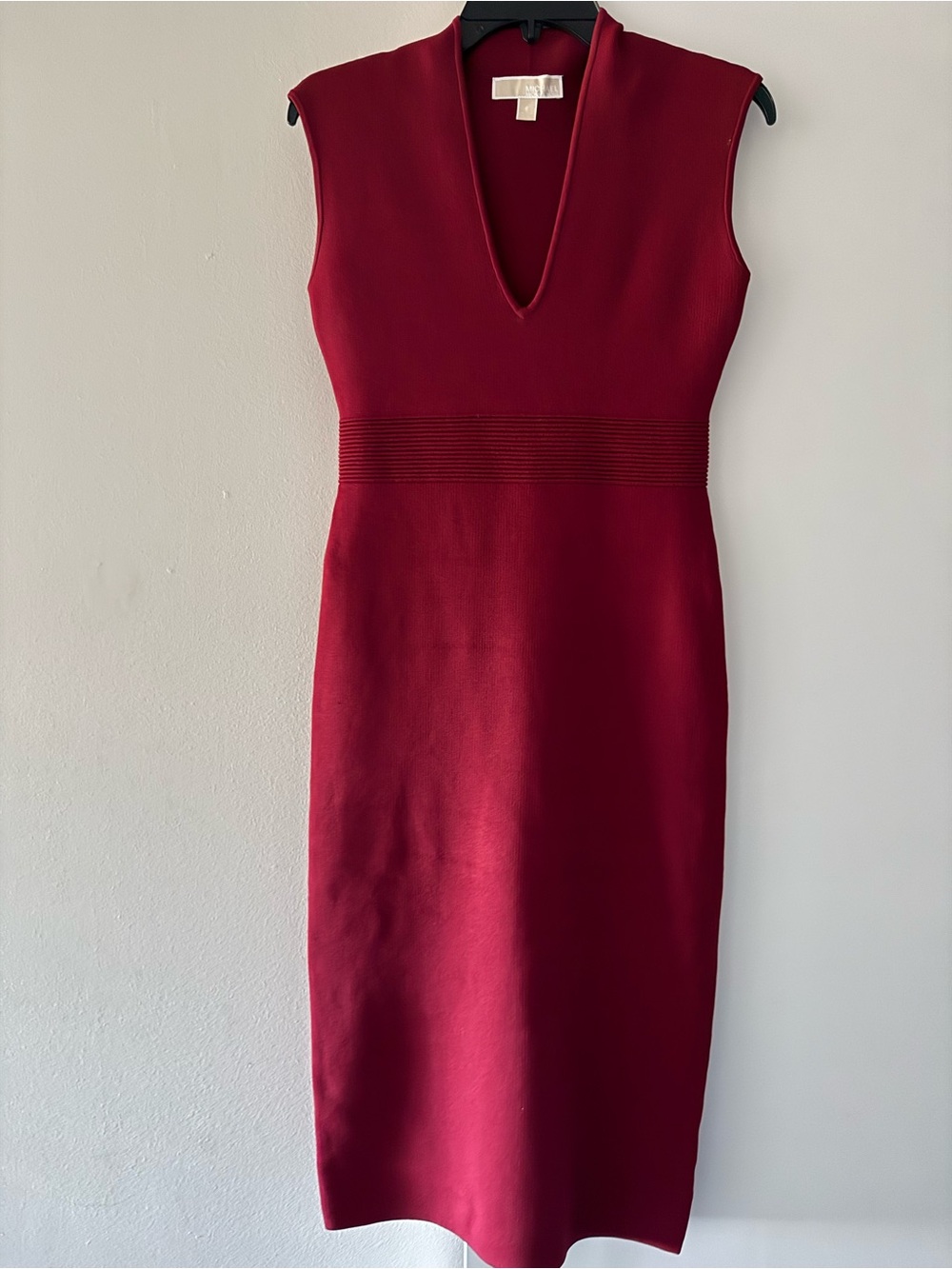 Michael Kors Deep Red V-Neck Midi Sheath Dress